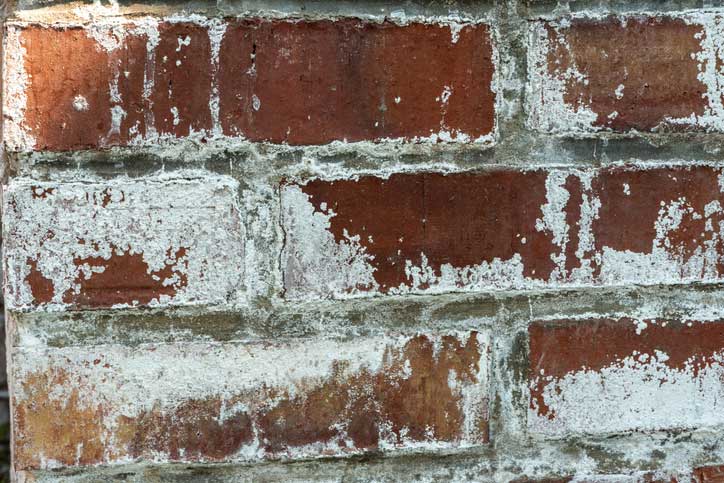 The damaged Red brick wall at San Marcos, CA