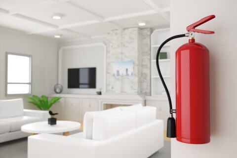 fire extinguisher on wall