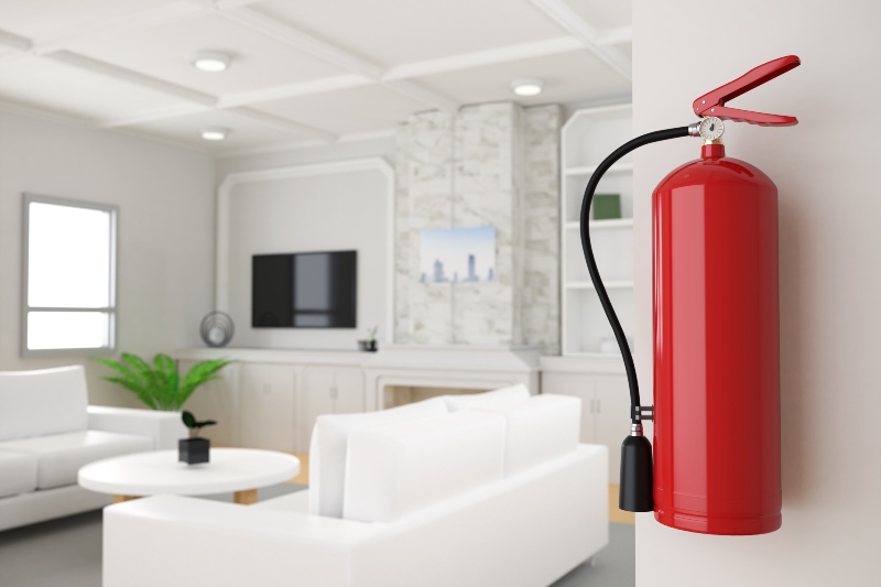 The fire extinguisher in living room at San Marcos, CA