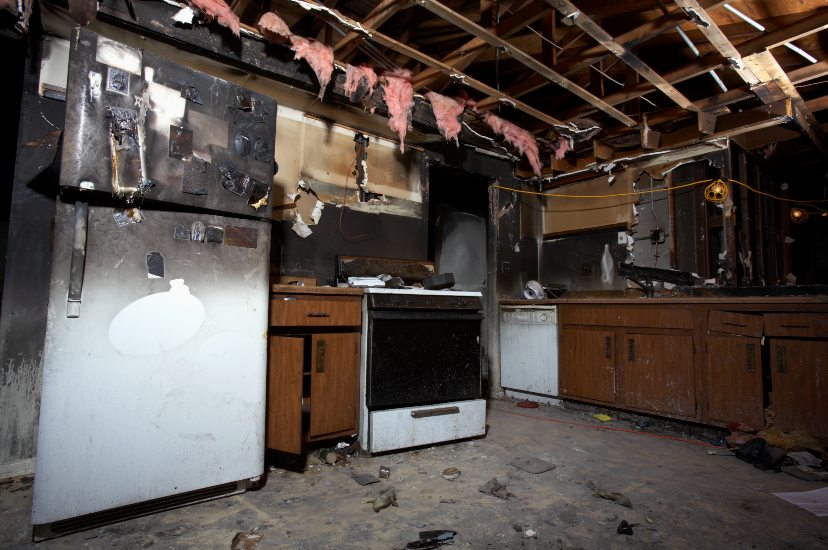 The fire damage selling in kitchen at San Marcos, CA